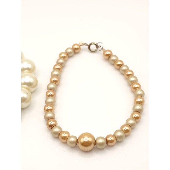 Pearl Beaded Bracelets Set - Large White Stretch Bracelet & Gold-Tone Clasp - Picture 2 of 8